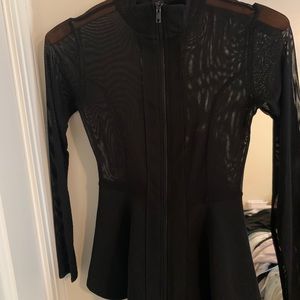 Black mesh zip blouse